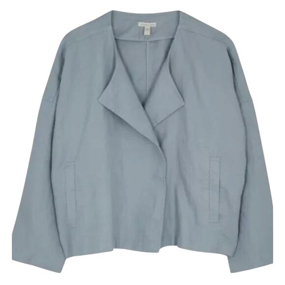 Eileen Fisher Organic Linen Dawn Drape Front Jacket |  Size M, Blue NWT $278 - Picture 1 of 10